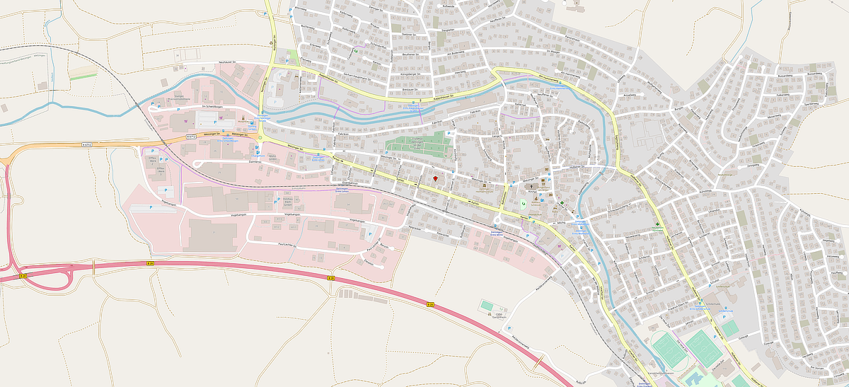 Stadtkarte von Dettingen an der Erms — unser Unternehmen liegt direkt an der zentralen Hauptstraße Richtung Bad Urach.